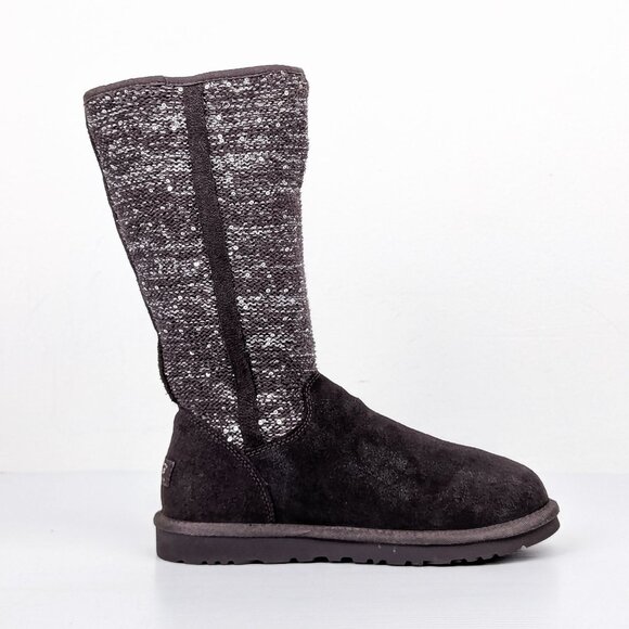 UGG Women Camaya Grey Suede Sequin Knit Slip-on Winter Boots sz 8 - Picture 4 of 9